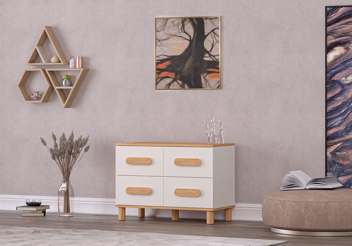MILA WIT EIKEN LADENKAST MET 4 LADEN