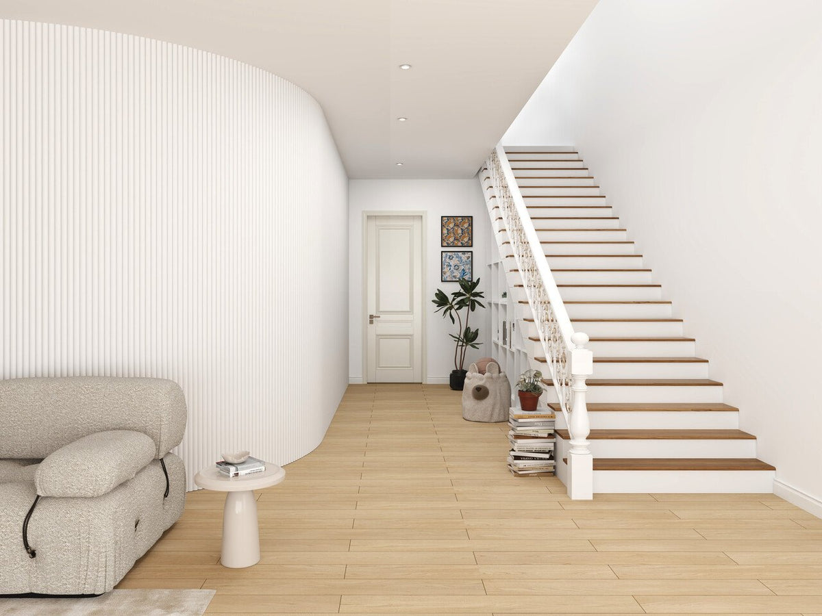 Akoestische Wand Panelen Lattenwand Met Vilt Ronde latten Wit – 270 Cm × 60 Cm