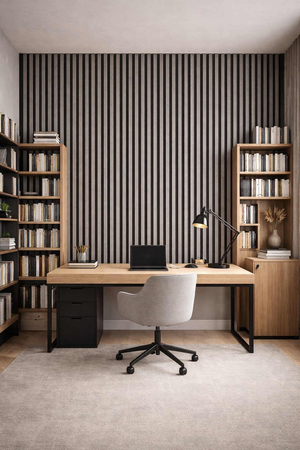 €33 Acoustic Wall Panel (Slatted Walls) | 60x280x18cm | Dark Grey Concrete Look | 25mm Slats