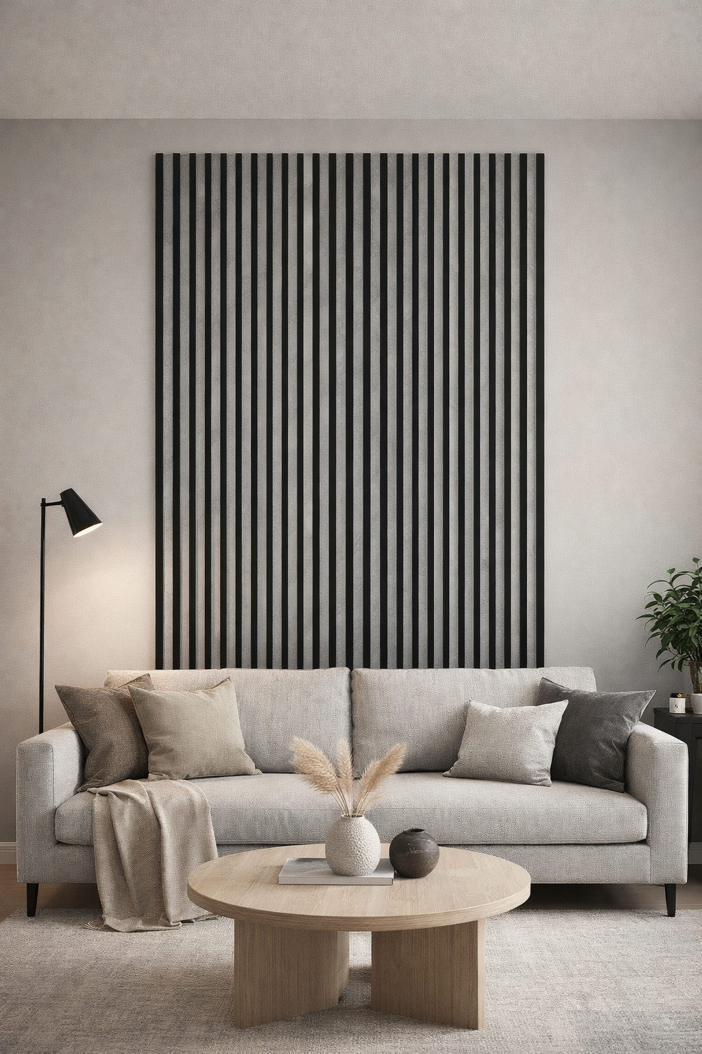 €33 Acoustic Wall Panel (Slatted Walls) | 60x280x18cm | Dark Grey Concrete Look | 25mm Slats