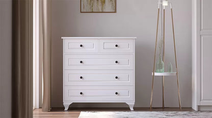Beyza Country Chest of Drawers – 90 cm – White – MDF Fronts – 86x90x40 cm