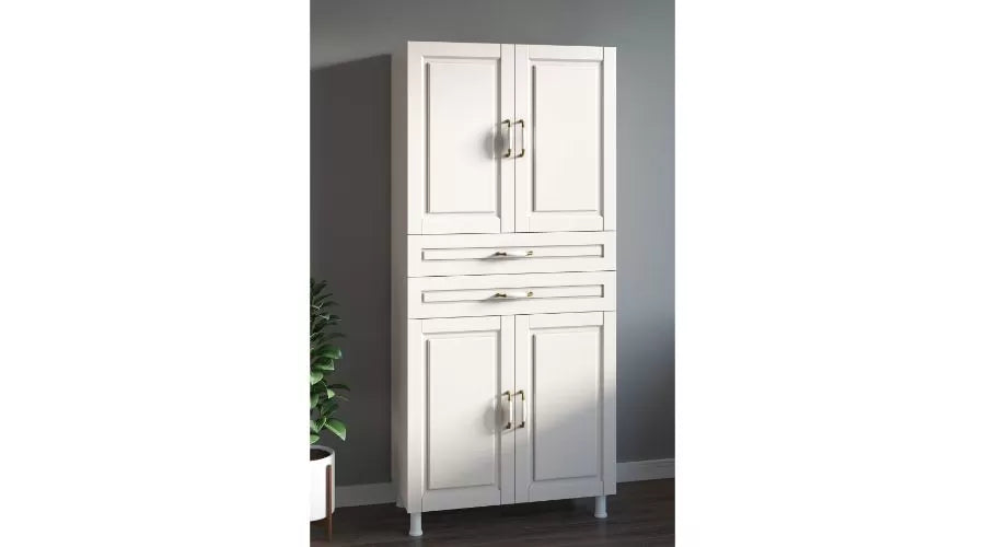 Country Garderobekast – 4 Deuren & 2 Lades – Wit – 180x70x33 cm