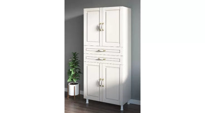 Country Garderobekast – 4 Deuren & 2 Lades – Wit – 180x70x33 cm