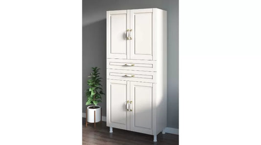 Country Wardrobe – 4 Doors & 2 Drawers – White – 180x70x33 cm
