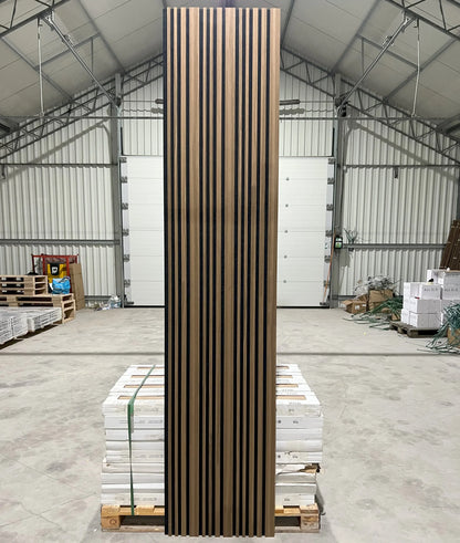 Akoestische wandpaneel | 60×270 cm | smoke oak | gevarieerde latten