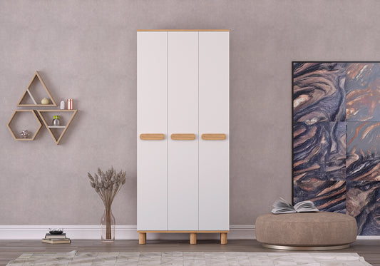 MILA MEGA KLEDINGKAST MET 3 DEUREN – WIT EIKEN