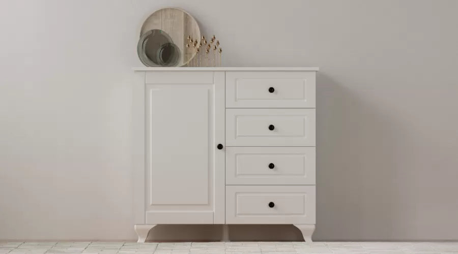 Beyza Country Mini Chest of Drawers – 4 Drawers – White – 87x43x87 cm
