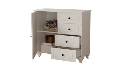 Beyza Country Mini Chest of Drawers – 4 Drawers – White – 87x43x87 cm