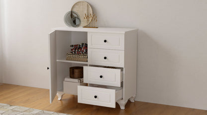 Beyza Country Mini Chest of Drawers – 4 Drawers – White – 87x43x87 cm