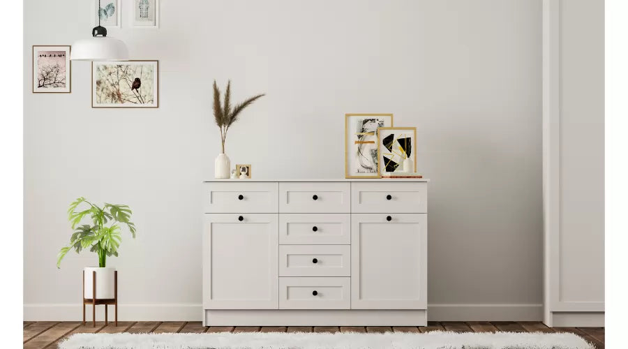 Rumy S1 Country Mega Chest of Drawers – 130 cm – White – MDF Profile – 85x130x43 cm