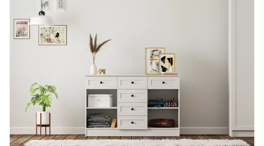 Rumy S1 Country Mega Chest of Drawers – 130 cm – White – MDF Profile – 85x130x43 cm