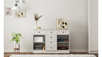Rumy S1 Country Mega Chest of Drawers – 130 cm – White – MDF Profile – 85x130x43 cm