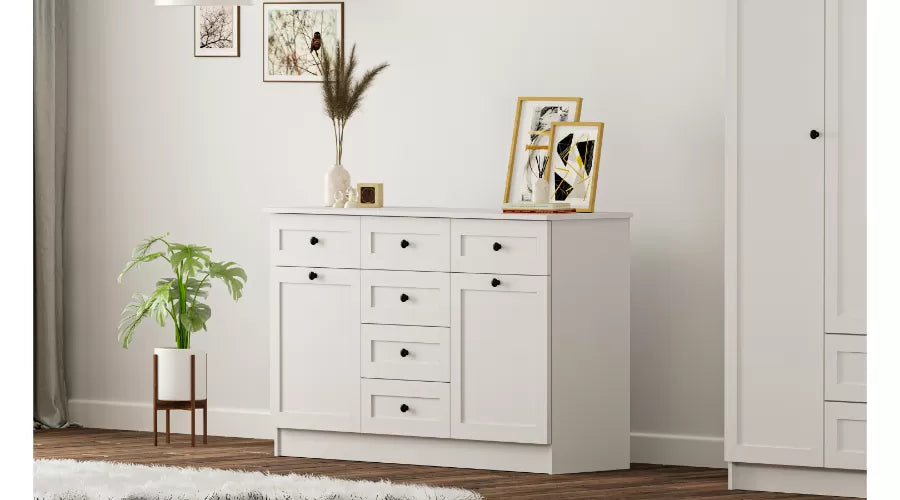 Rumy S1 Country Mega Chest of Drawers – 130 cm – White – MDF Profile – 85x130x43 cm