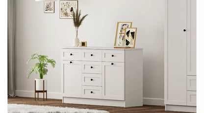 Rumy S1 Country Mega Chest of Drawers – 130 cm – White – MDF Profile – 85x130x43 cm