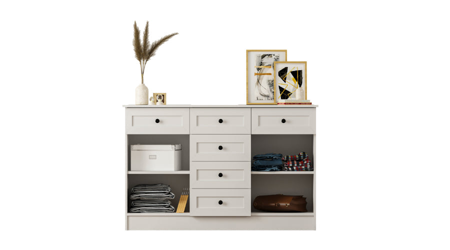 Rumy S1 Country Mega Chest of Drawers – 130 cm – White – MDF Profile – 85x130x43 cm