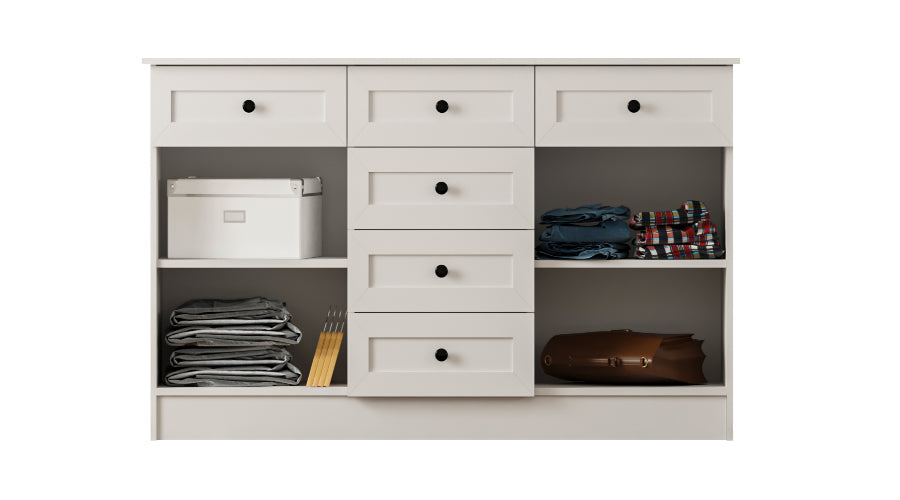 Rumy S1 Country Mega Chest of Drawers – 130 cm – White – MDF Profile – 85x130x43 cm