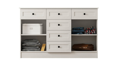 Rumy S1 Country Mega Chest of Drawers – 130 cm – White – MDF Profile – 85x130x43 cm