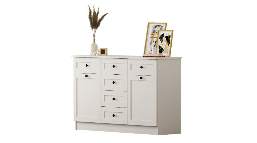 Rumy S1 Country Mega Chest of Drawers – 130 cm – White – MDF Profile – 85x130x43 cm