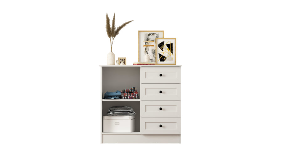 Rabi Rumy S1 Country Mini Chest of Drawers – 4 Drawers – White – 85x87x43 cm