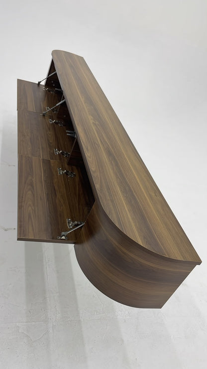 Japandi TV Meubel Licht Bruin – Floating Curved Cabinet – Volledig Gemonteerd -geintegreerde ledverlichting met afstandsbediening