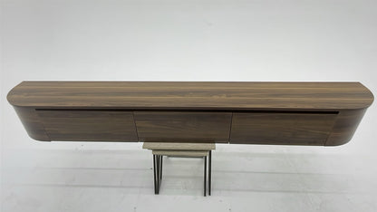 Japandi TV Meubel Licht Bruin – Floating Curved Cabinet – Volledig Gemonteerd -geintegreerde ledverlichting met afstandsbediening