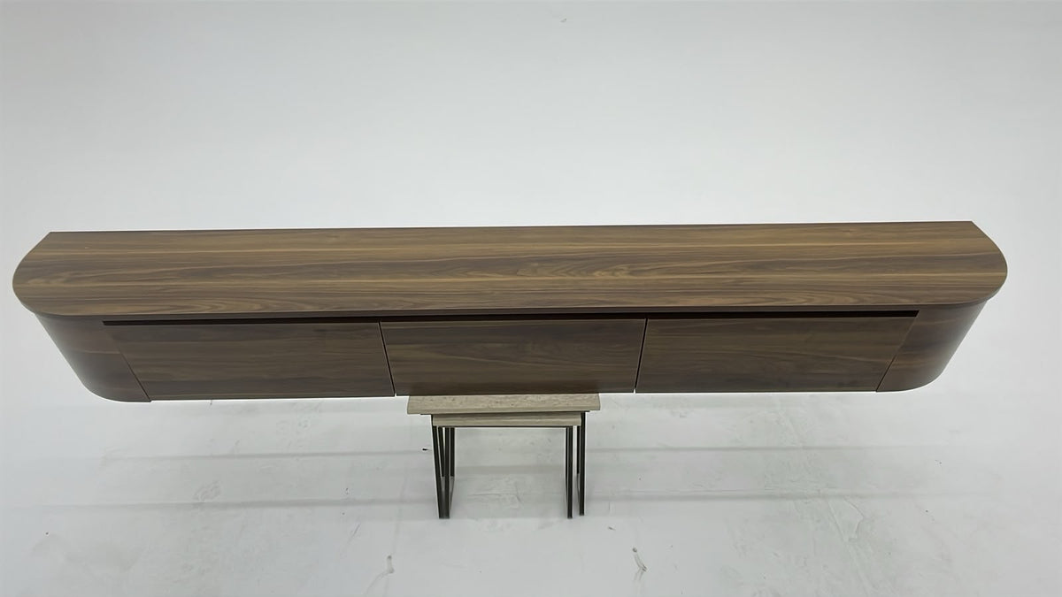 Japandi TV Meubel Licht Bruin – Floating Curved Cabinet – Volledig Gemonteerd -geintegreerde ledverlichting met afstandsbediening