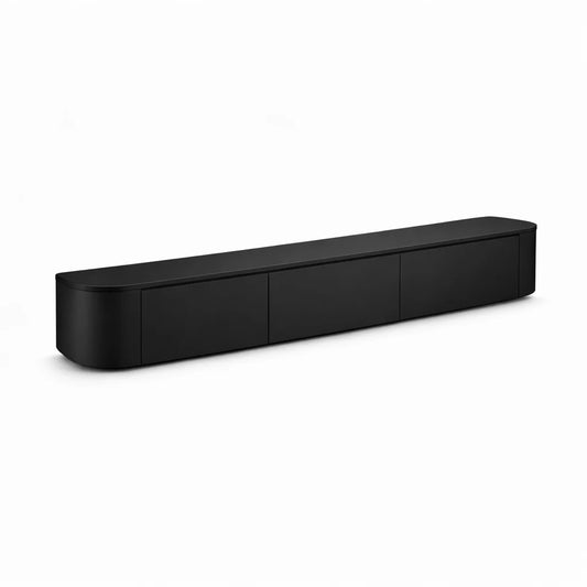 Japandi TV Meubel Zwart – Floating Curved Cabinet – Volledig Gemonteerd