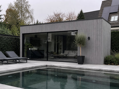 €28 Per Stuk - SILVER GREY - Zwarte strepen - Gevelbekleding – Composiet | 290 x 22 cm | Gevel | Tuin