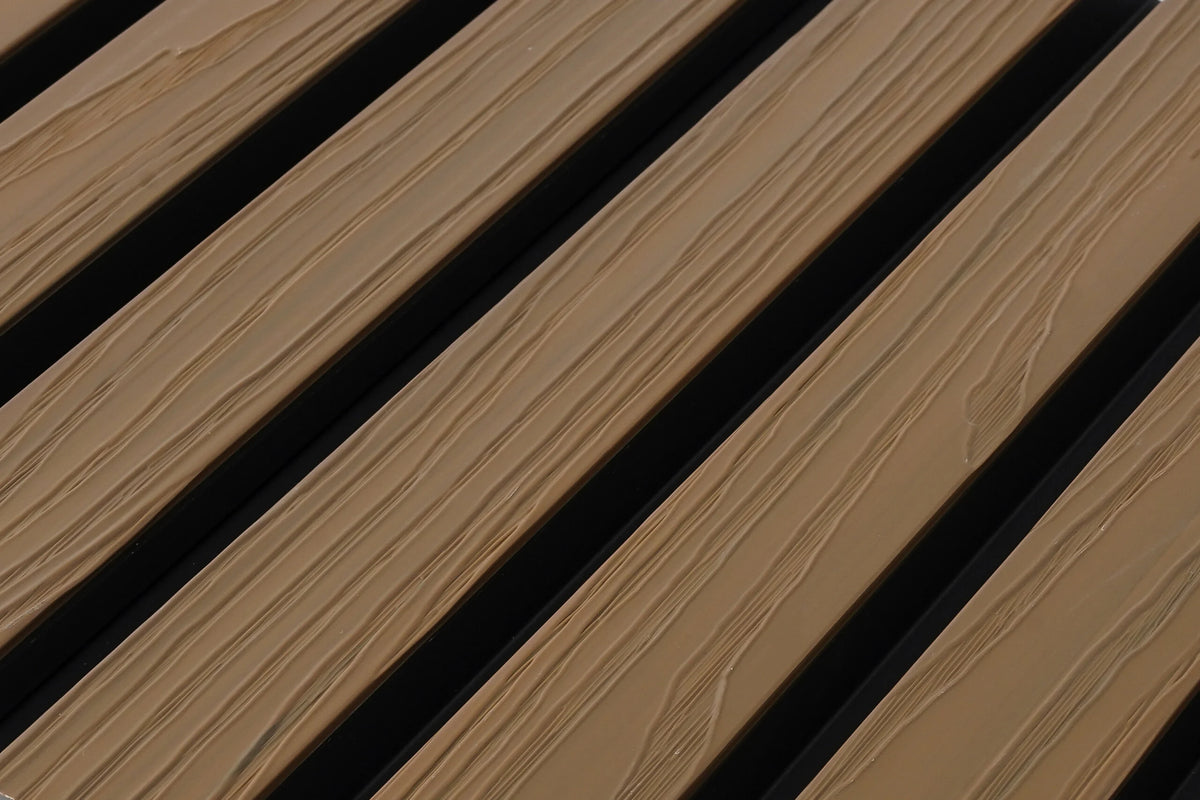 €28 Per Stuk - TEAK - Zwarte strepen - Gevelbekleding – Composiet | 290 x 22 cm | Gevel | Tuin | 3D Houtnerf