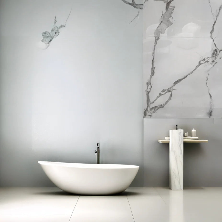 39€ PVC wandpaneel | 122x280x0,3 cm | Calacatta White Hoogglans