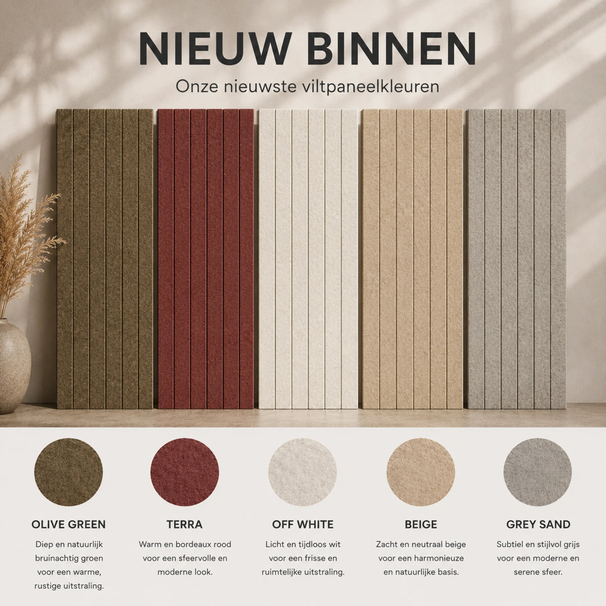 OPPIO Viltpaneel Olive Truffle - BOGEN- 280x52 cm - Brandvertragend & Geluiddempend