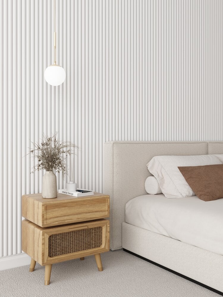 Akoestische Wand Panelen Lattenwand Met Vilt Ronde latten Wit – 270 Cm × 60 Cm