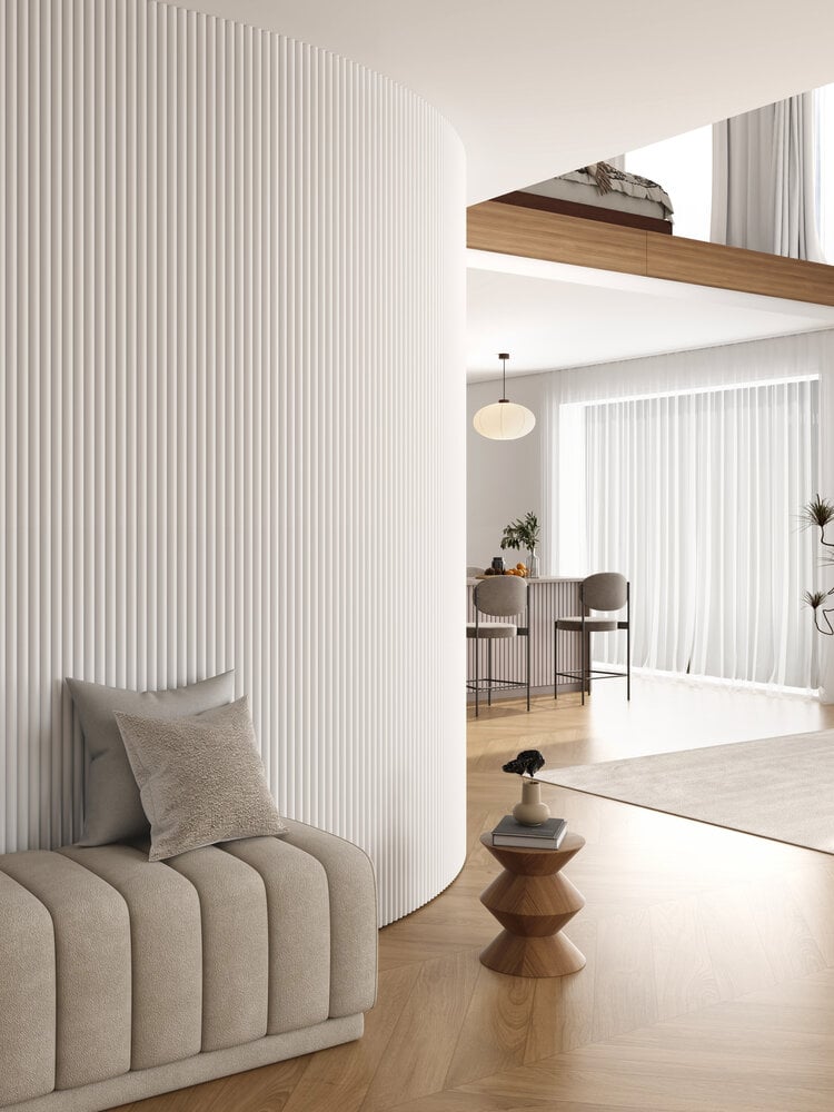 Akoestische Wand Panelen Lattenwand Met Vilt Ronde latten Wit – 270 Cm × 60 Cm