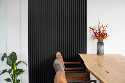33€ Akoestische wandpaneel zwart (Latten wanden) | 60x270x18 cm | black oak | 27 mm latten