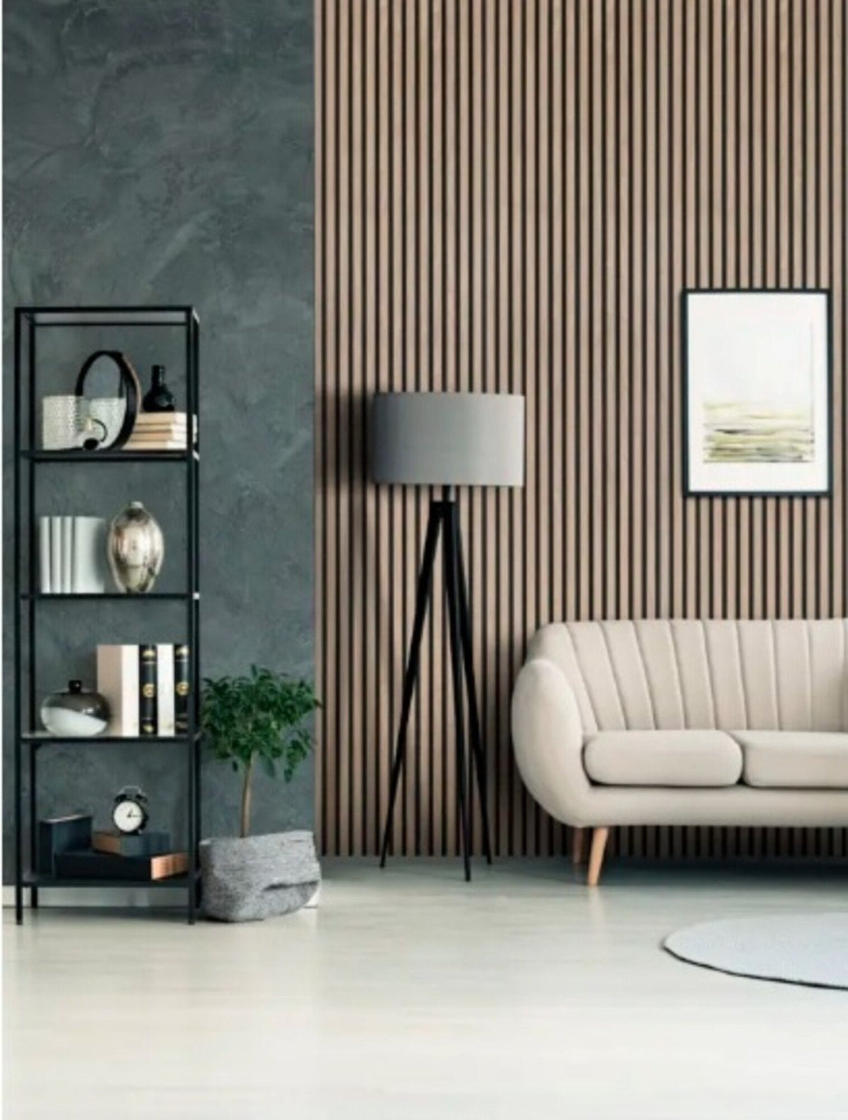 33€ lattenwand vergrijsd walnoot(Taupe)|270x60x18|akoestische wandpaneel met vilt