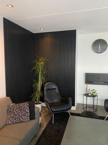 33€ Akoestische wandpaneel zwart (Latten wanden) | 60x270x18 cm | black oak | 27 mm latten