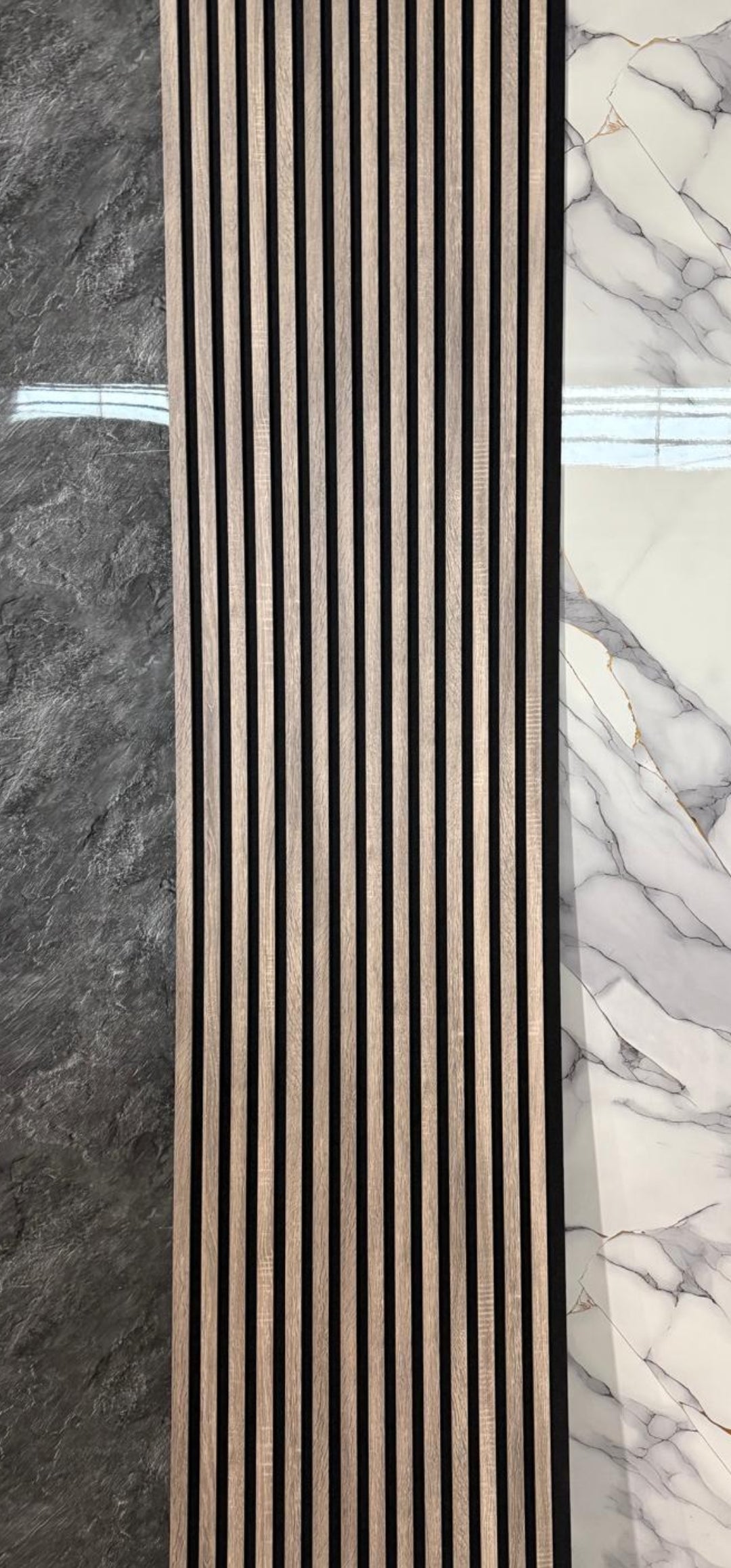 33€ lattenwand vergrijsd walnoot(Taupe)|270x60x18|akoestische wandpaneel met vilt