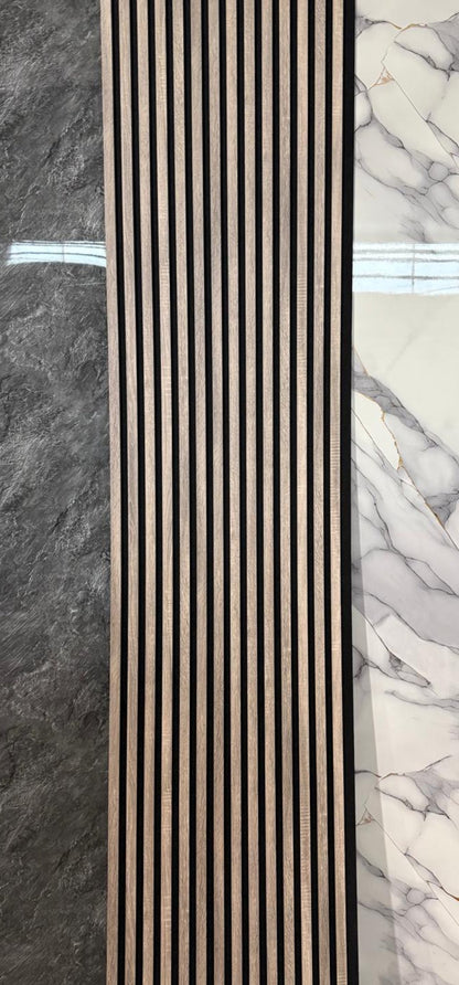 33€ lattenwand vergrijsd walnoot(Taupe)|270x60x18|akoestische wandpaneel met vilt